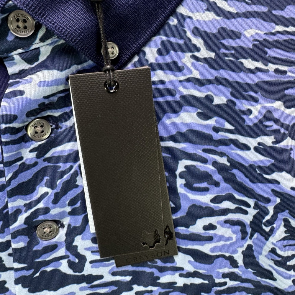 Greyson Golf Polo Shirt Mens Large Blue Stalking Wolf Camo Short Sleeve NWT $130 - Picture 8 of 14